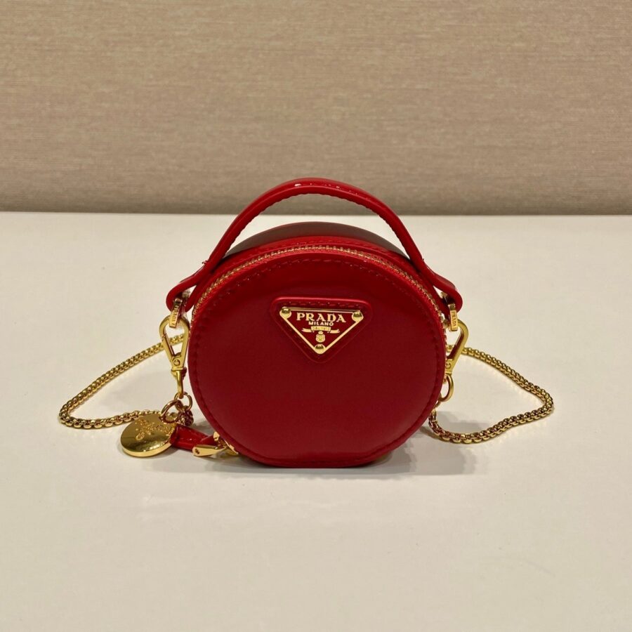 MINI ROUND BAG 8 IN RED GLOSSY CALFSKIN GOLD HARDWARE | Studio Nafay