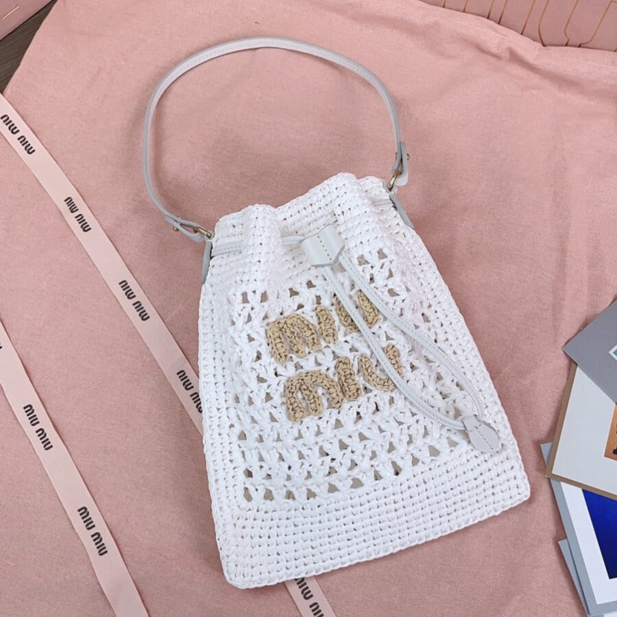 miu bucket bag 20cm white woven fabric | Studio Nafay