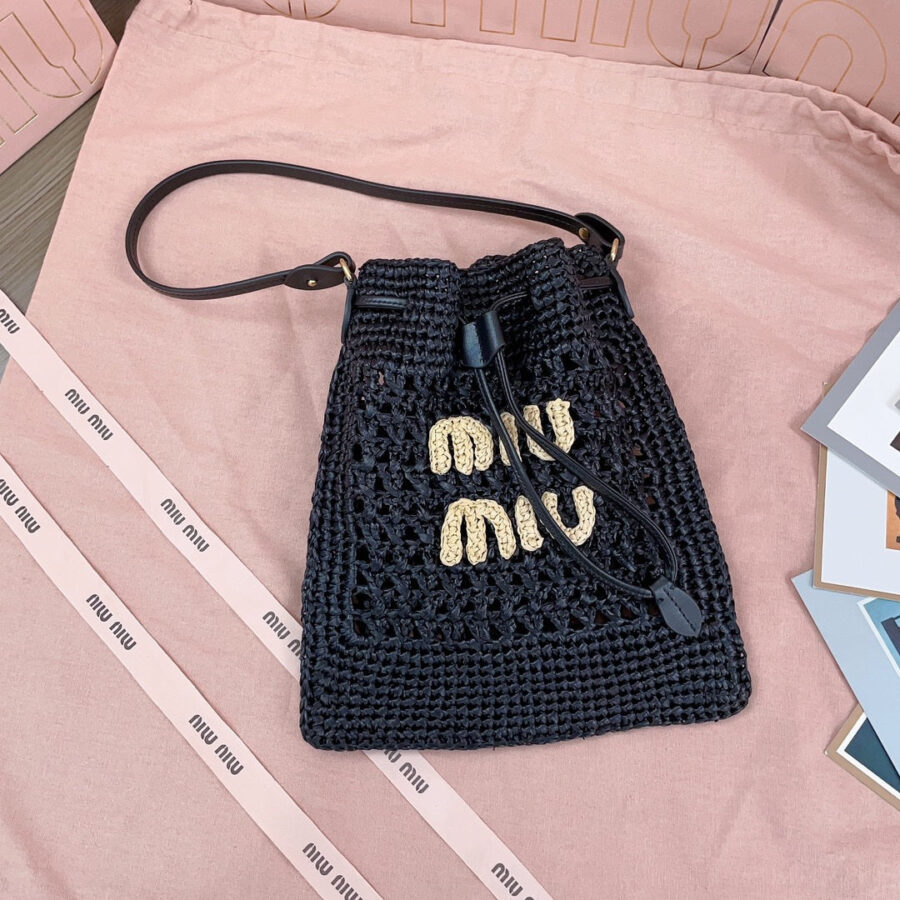 miu bucket bag 20cm black woven fabric | Studio Nafay