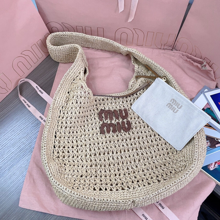 miu hobo bag 31cm beige woven fabric | Studio Nafay