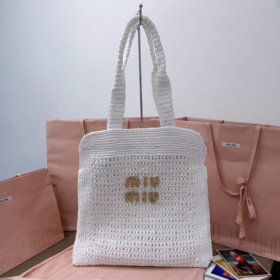 miu tote bag 38cm white woven fabric | Studio Nafay
