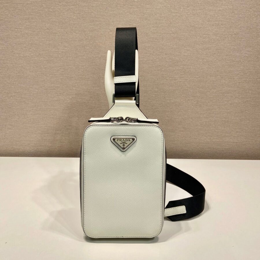 CHEST BAG 20 IN WHITE SAFFIANO LEATHER | Studio Nafay