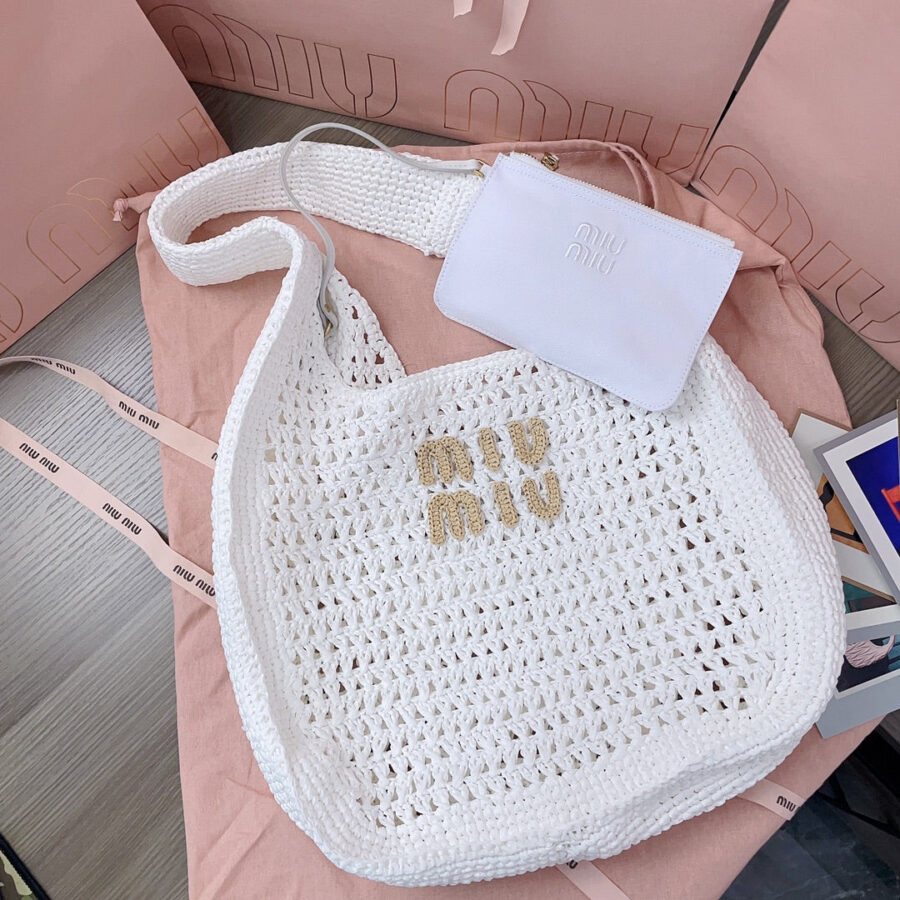 miu hobo bag 31cm white woven fabric | Studio Nafay