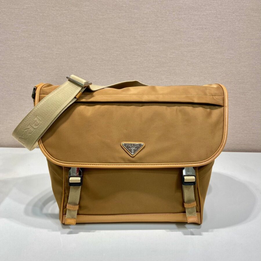 LARGE FLAP BAG 30 IN CIDER BROWN RE-NYLON AND CALFSKIN TRIM | Studio Nafay
