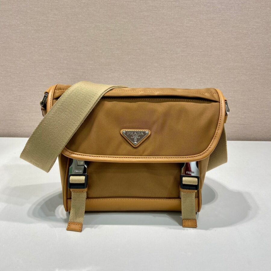 SMALL FLAP BAG 20 IN CIDER BROWN RE-NYLON AND CALFSKIN TRIM | Studio Nafay