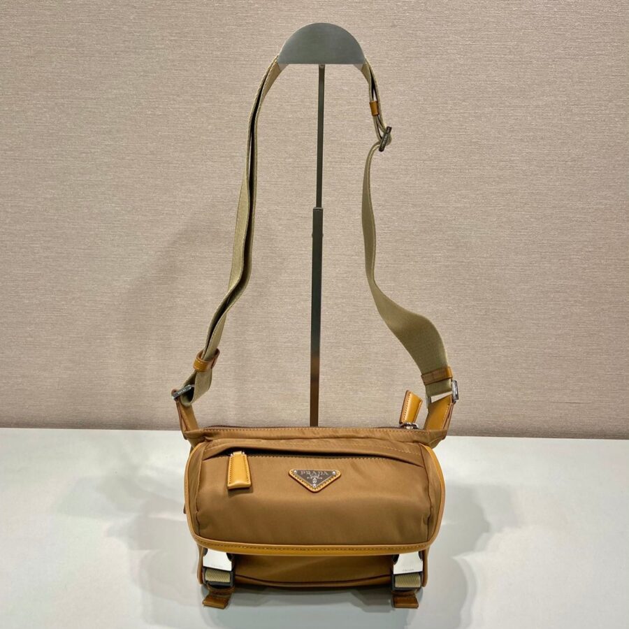 MESSENGER BAG 20 IN CIDER BROWN RE-NYLON AND CALFSKIN TRIM | Studio Nafay