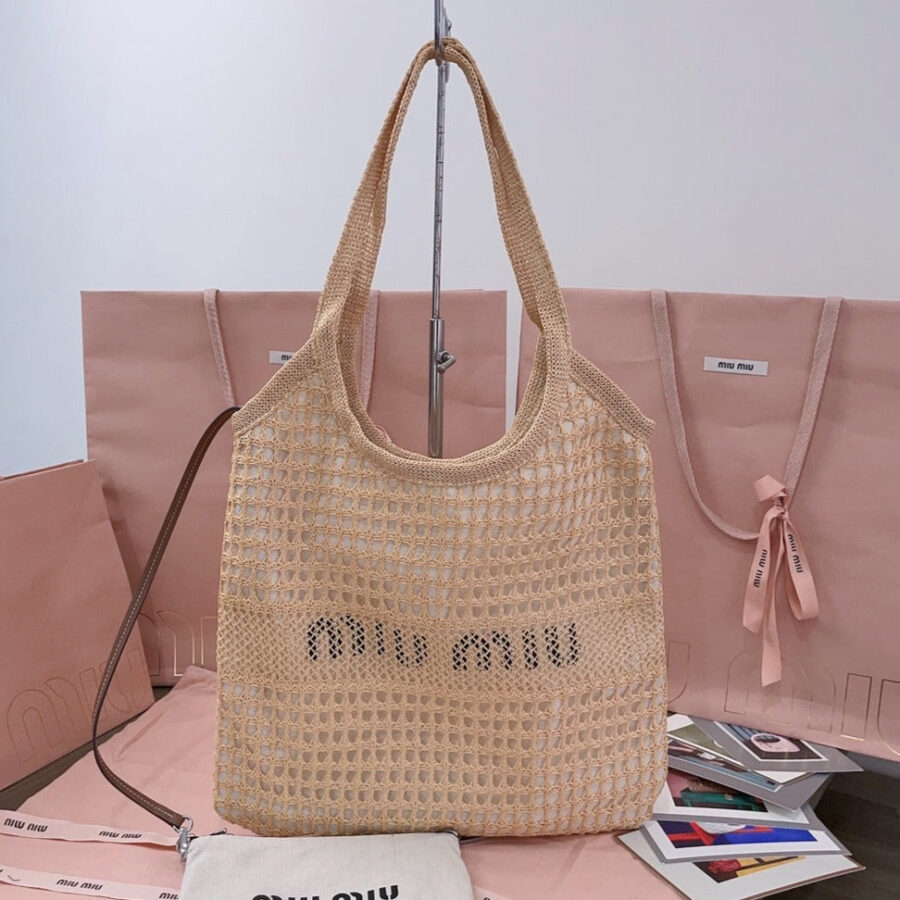ivy mini tote bag 40cm beige woven fabric and linen | Studio Nafay