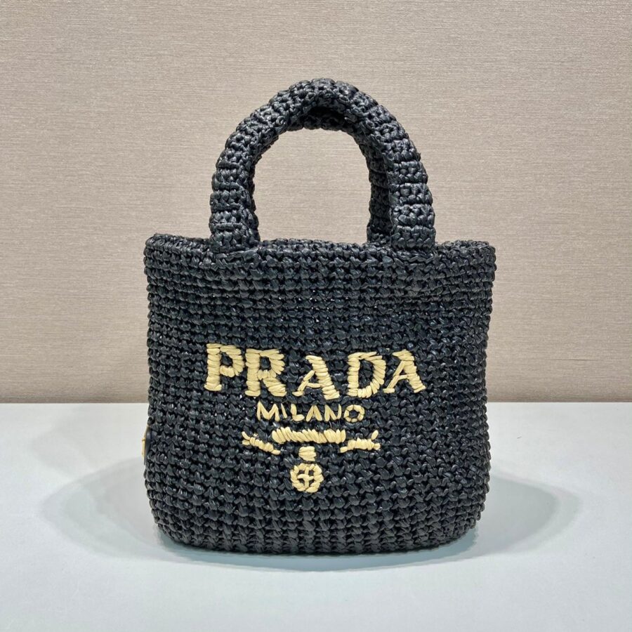SMALL CROCHET TOTE BAG 24 IN BLACK MIX YELLOW RAFFIA | Studio Nafay