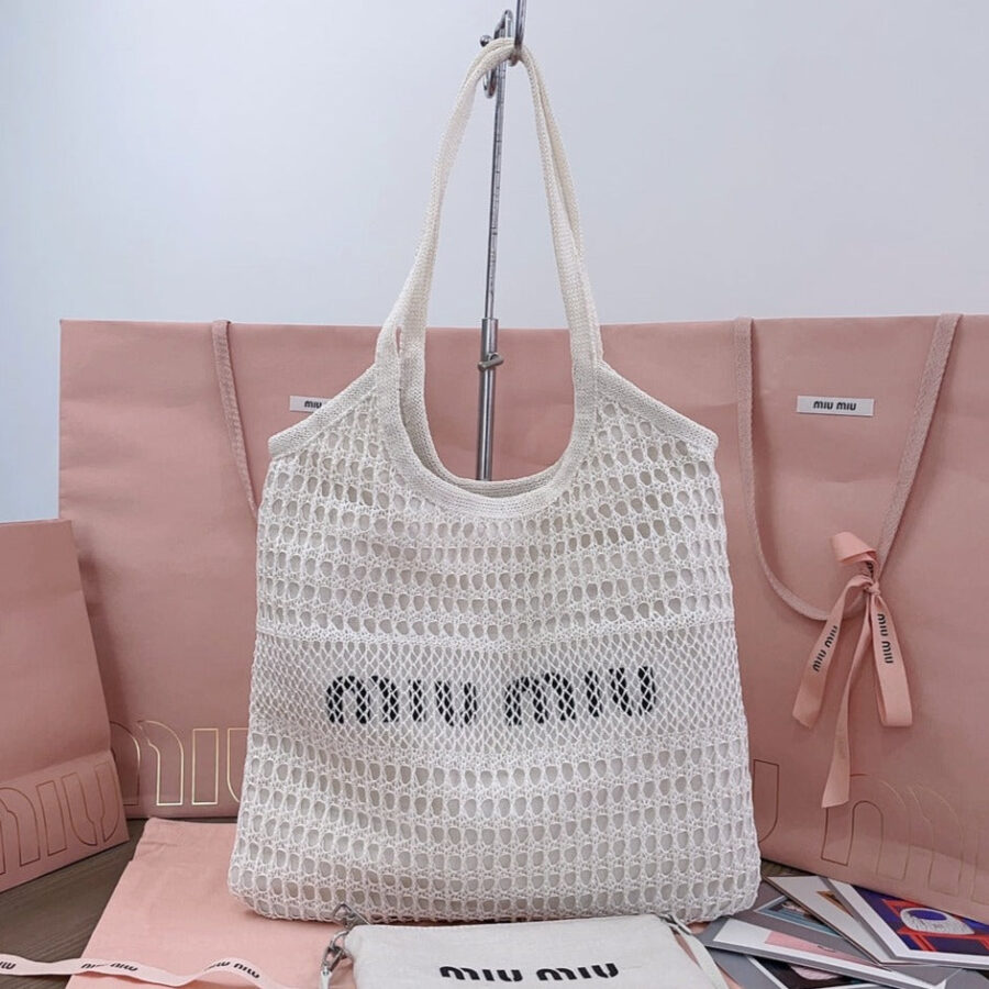 ivy mini tote bag 40cm white woven fabric and linen | Studio Nafay