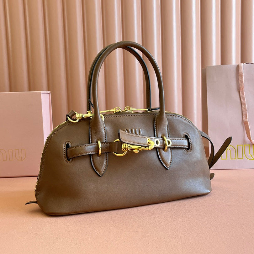 AVENTURE NAPPA BAG 33 IN CARAMEL BROWN LAMBSKIN GOLD HARDWARE | Studio Nafay
