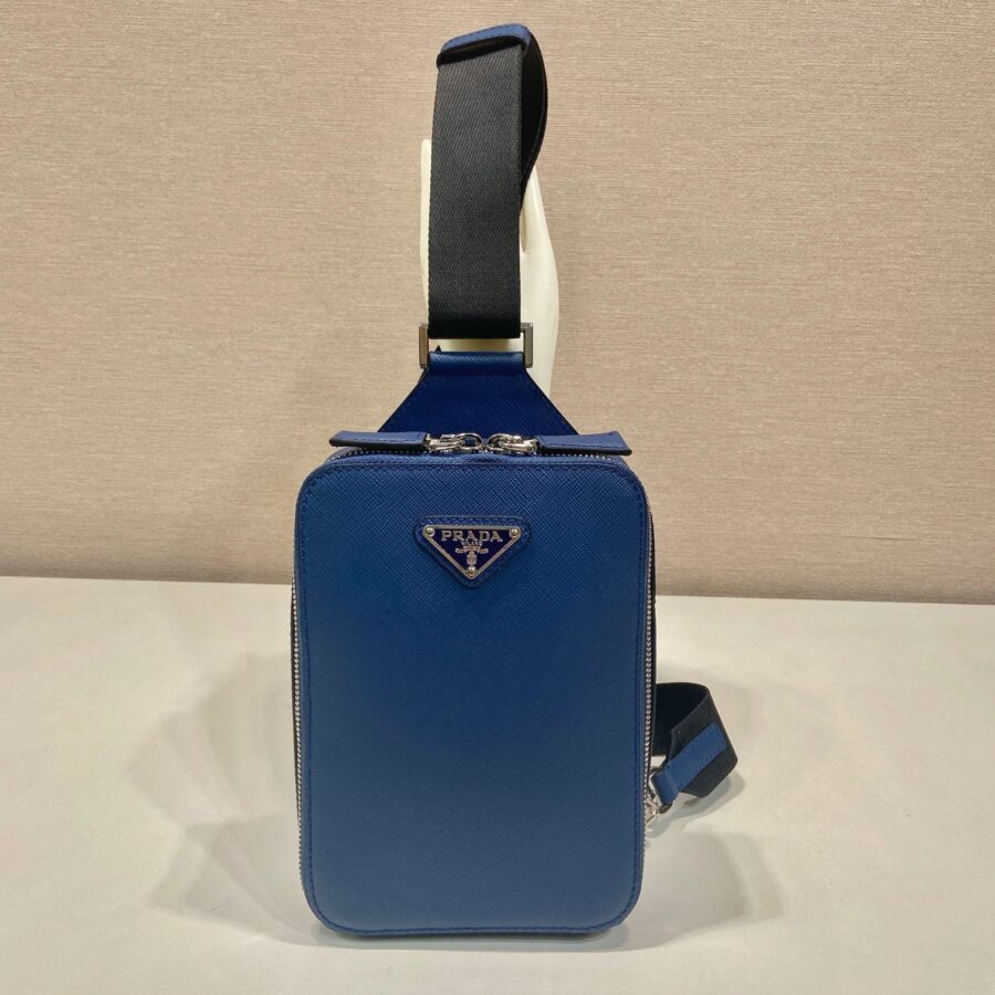 CHEST BAG 20 IN CLASSIC BLUE SAFFIANO LEATHER | Studio Nafay