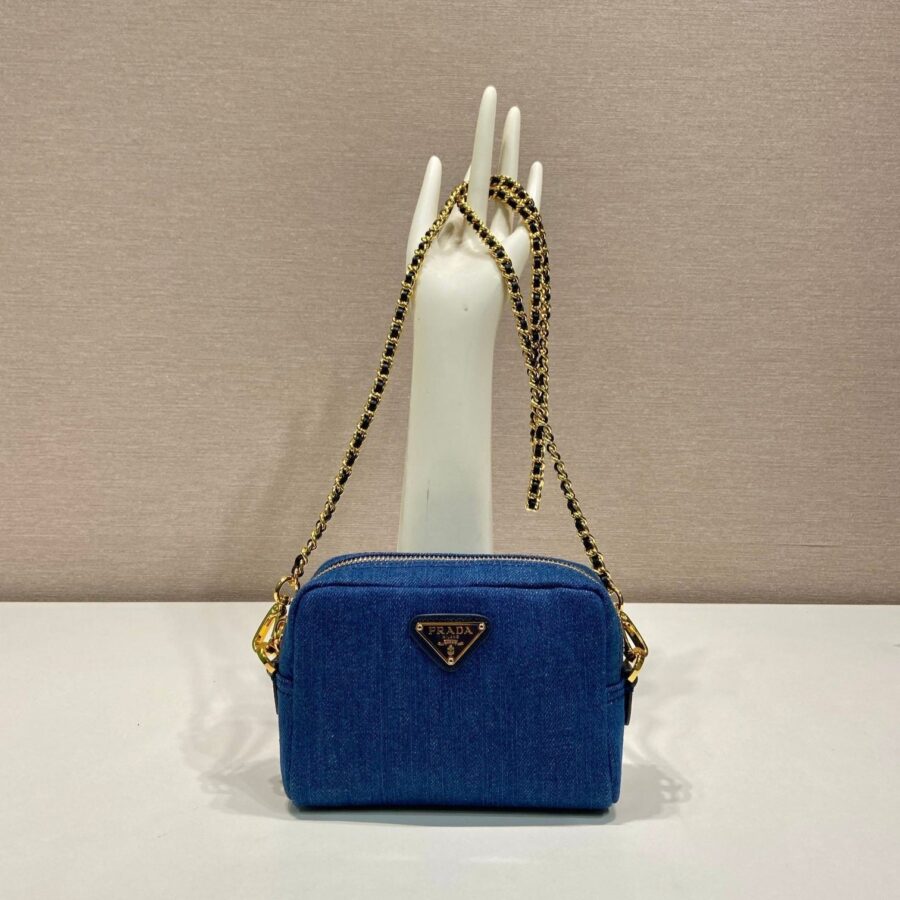 MINI BAG 14 IN AZURE BLUE DENIM GOLD HARDWARE | Studio Nafay