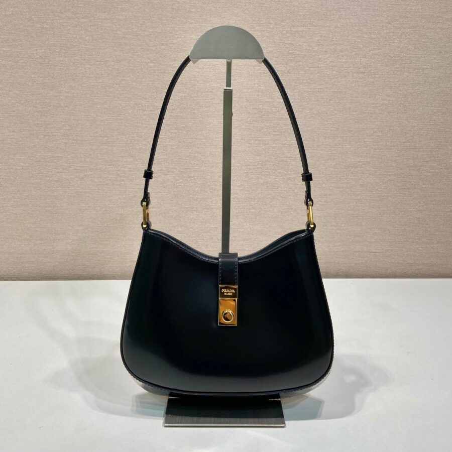 CLEO SHOULDER BAG 22 IN BLACK BRUSHED LAMBSKIN WITH CLASP CLOSURE | Studio Nafay