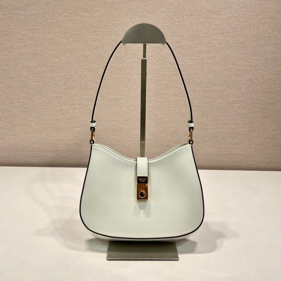 CLEO SHOULDER BAG 22 IN WHITE BRUSHED LAMBSKIN WITH CLASP CLOSURE | Studio Nafay