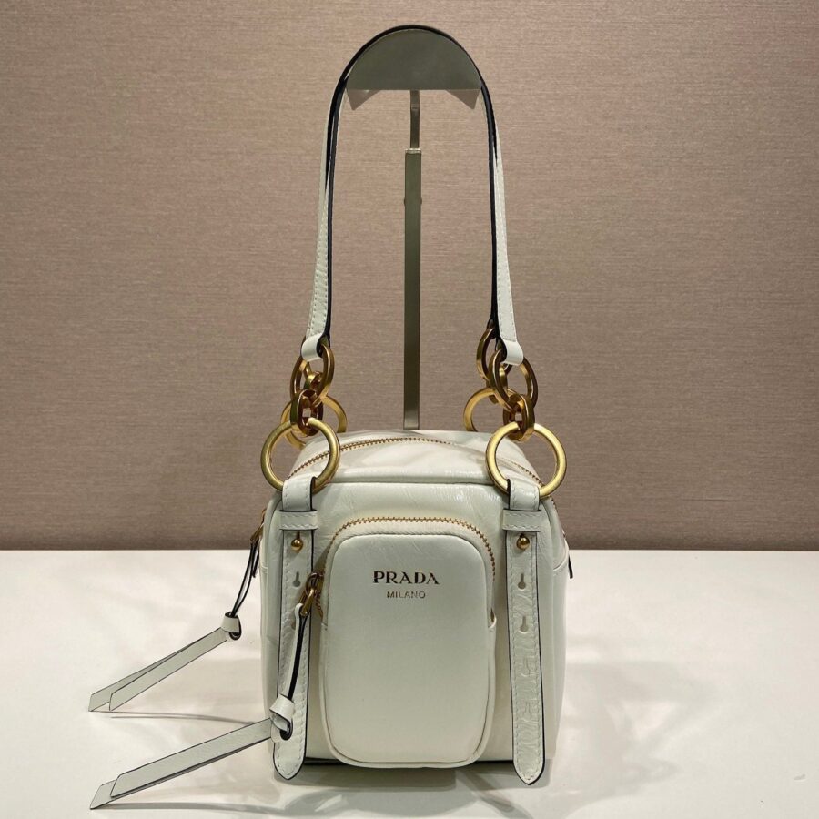 SMALL RECTANGULAR BAG 14 IN WHITE OIL WAX LAMBSKIN GOLD HARDWARE | Studio Nafay