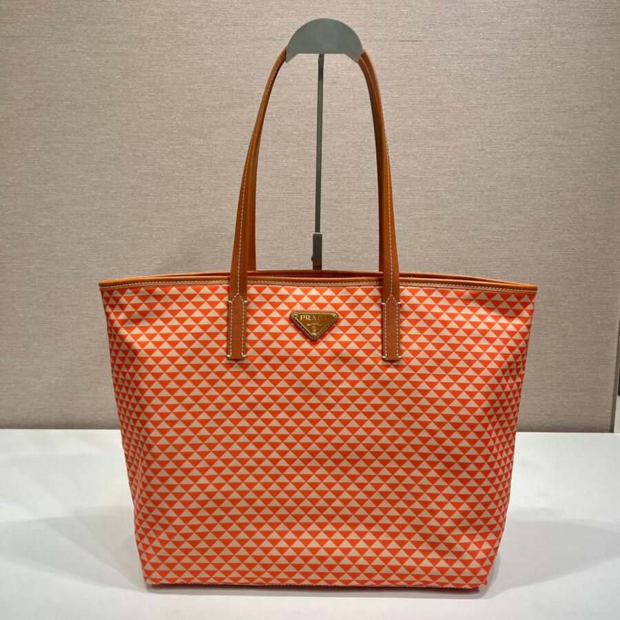 TOTE BAG 33 IN ORANGE MIX WHITE TRIANGLE PATTERN EMBROIDERED FABRIC | Studio Nafay