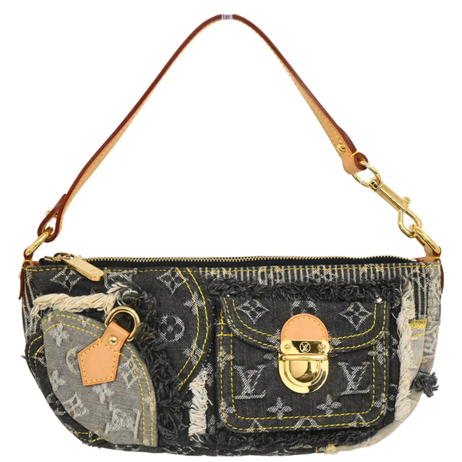 Louis Vuitton Gray Monogram Denim Patchwork Pouchy Handbag | Studio Nafay