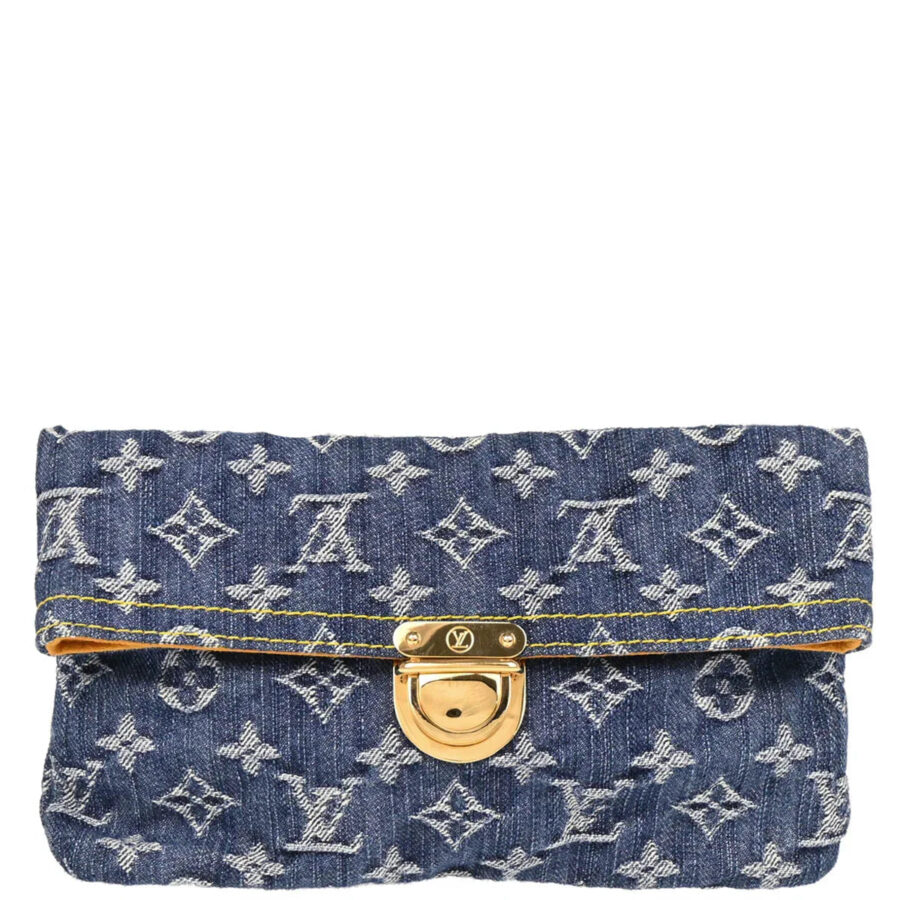 Louis Vuitton Blue Monogram Denim Pochette Plat Clutch Bag | Studio Nafay