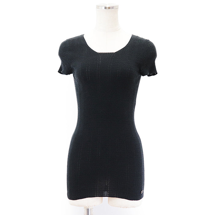 Chanel Short Sleeve Top Black Cotton Blend Classic Flap Tote | Studio Nafay