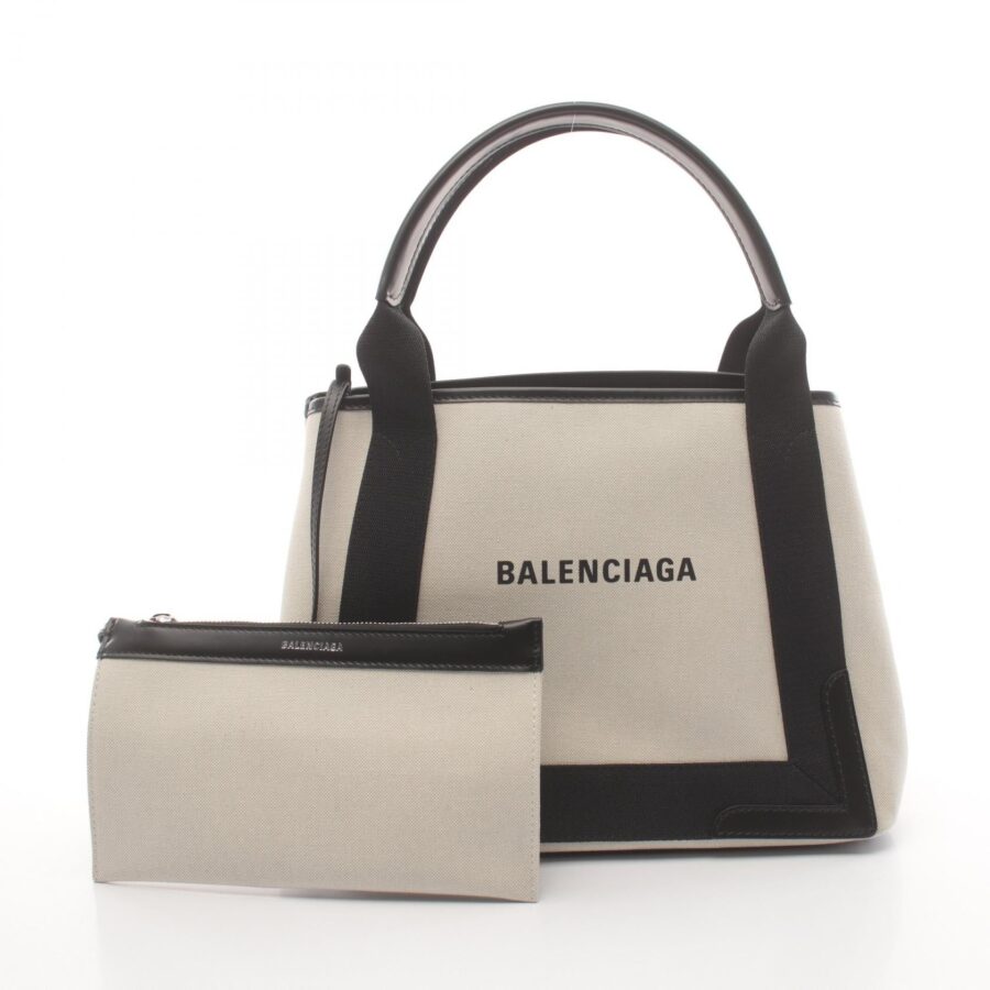 Balenciaga Navy Cabas S Canvas Leather Tote | Studio Nafay