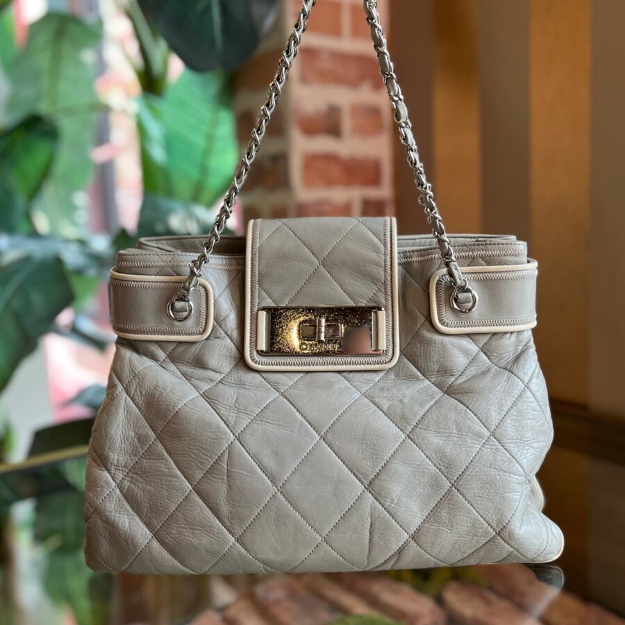 CHANEL Reissue Accordion Gray Lambskin Quilted North South Tote Bag | Studio Nafay