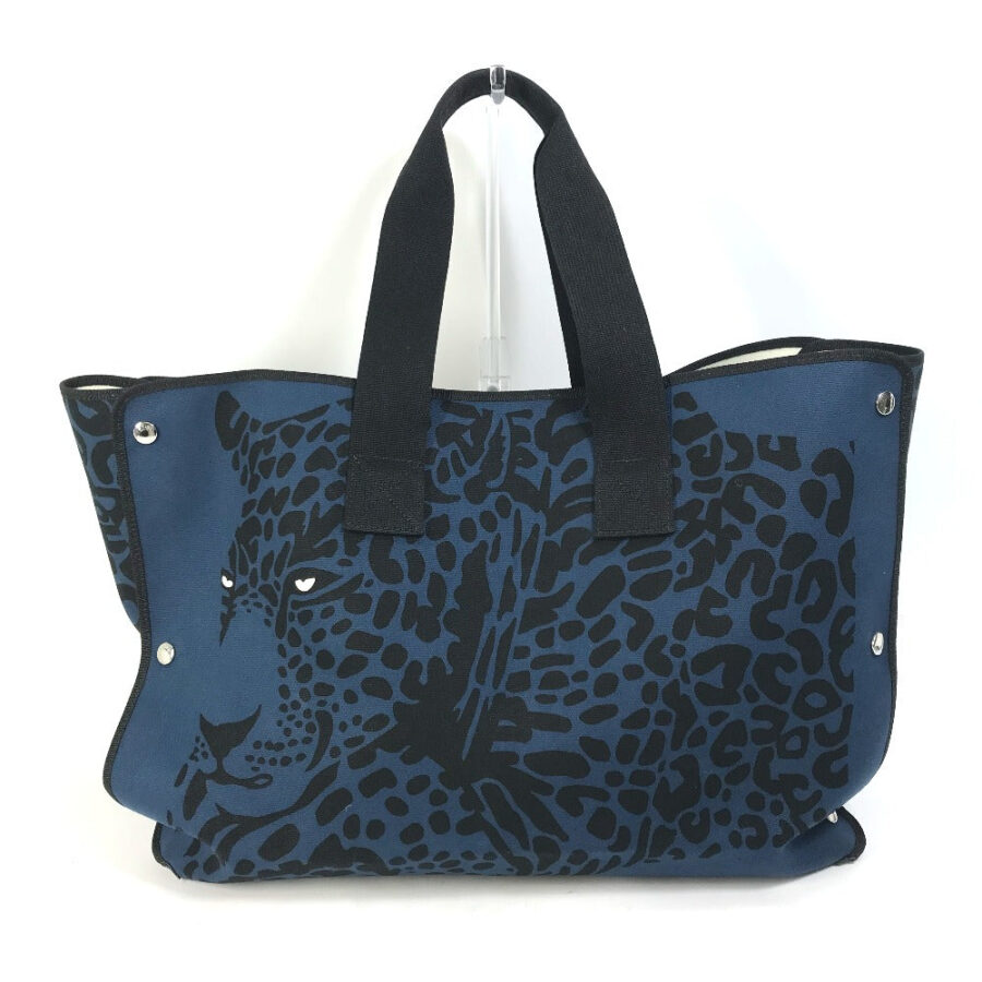 HERMES Tote Bag canvas Navy Shoulder Bag Shoulder Bag Leopard leopard leopard | Studio Nafay