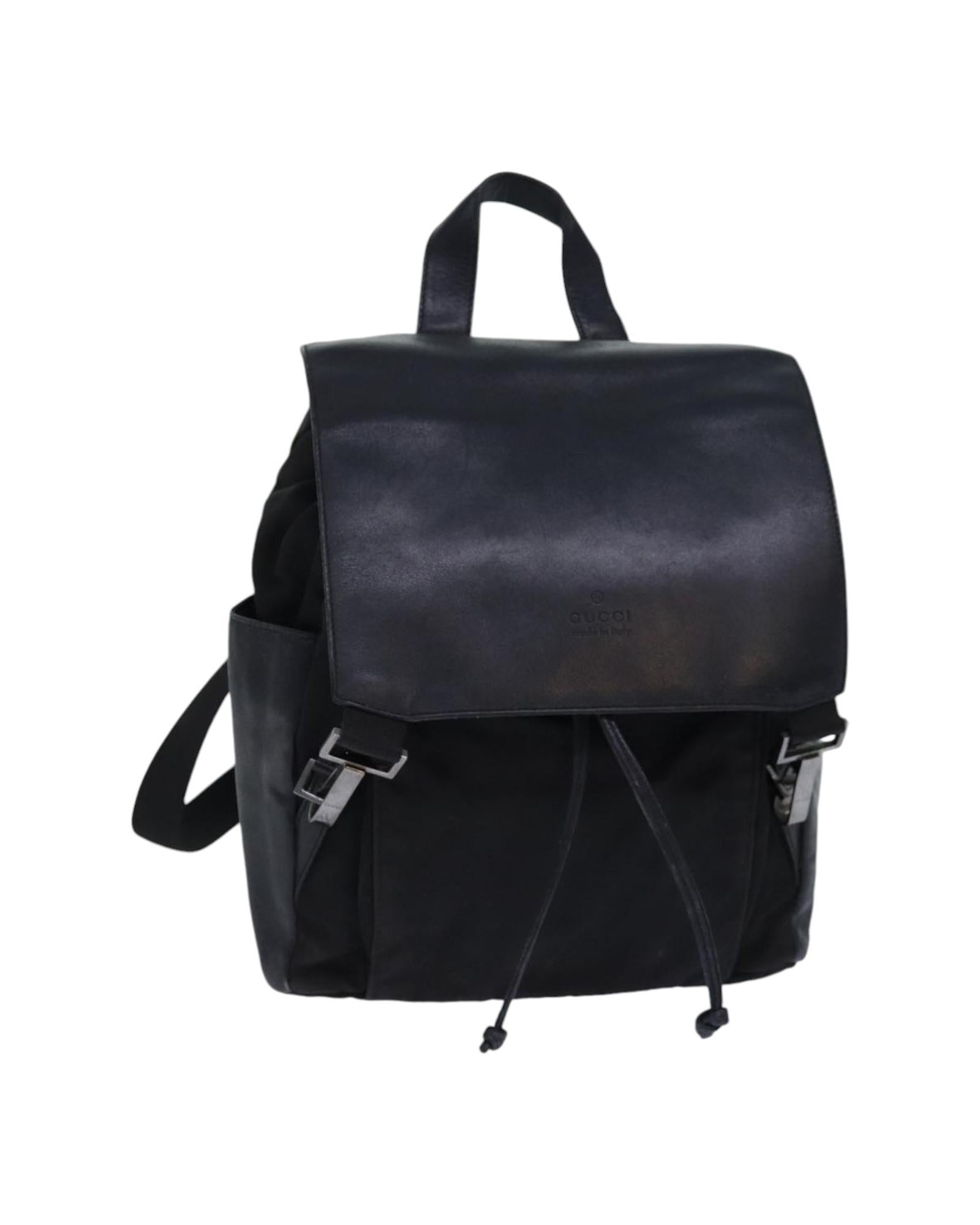 Small Backpack Black Leather Nylon