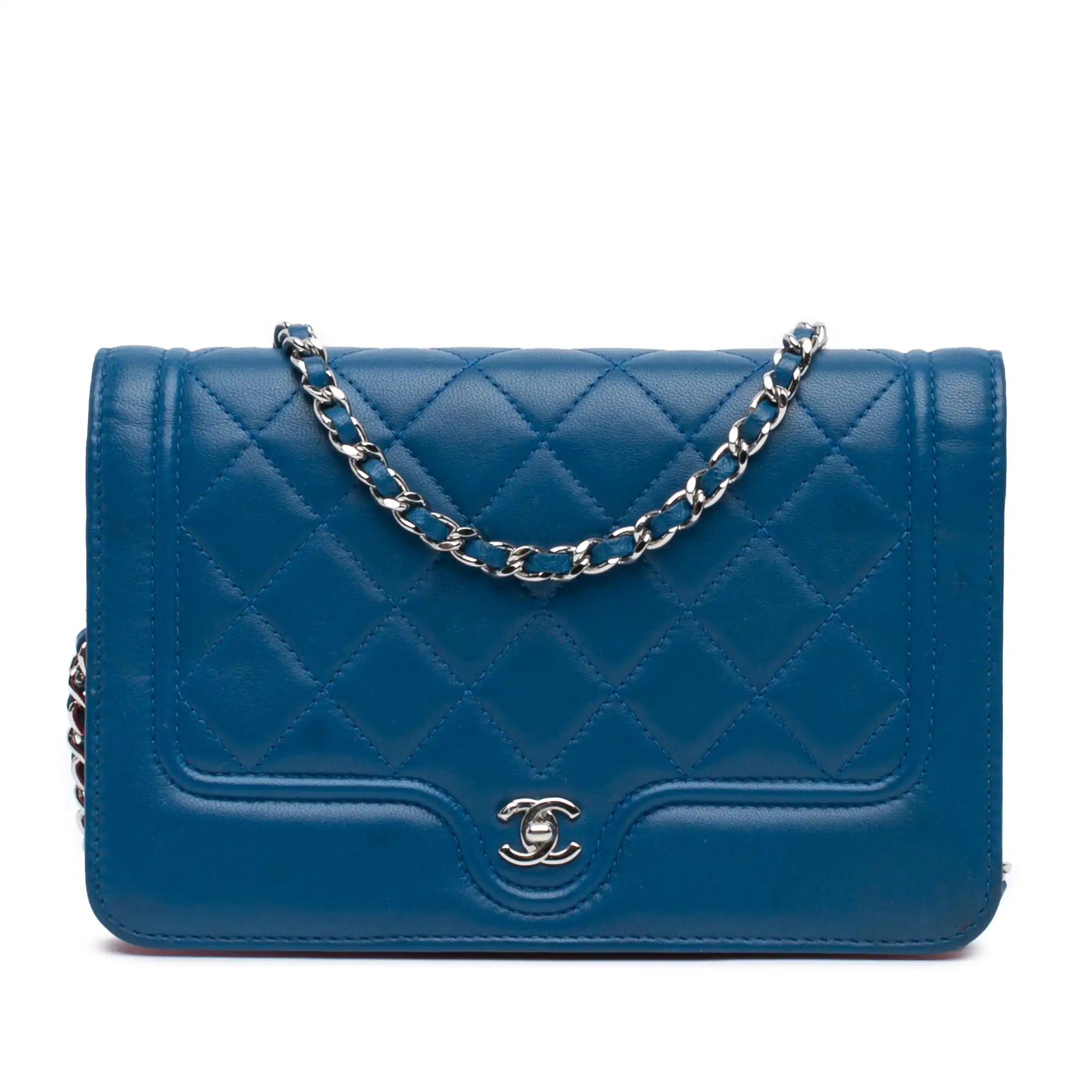 Blue Chanel CC Quilted Lambskin Wallet On Chain Crossbody Bag