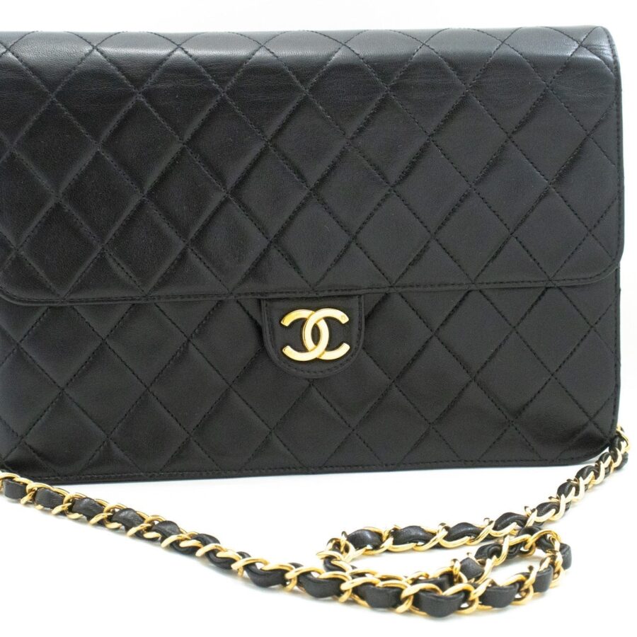 CHANEL Chain Shoulder Bag Clutch Black Quilted Flap Lambskin Purse | Studio Nafay