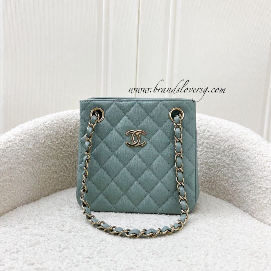 Chanel Bucket Bag in 23C Seafoam Grey Green Caviar and LGHW | Studio Nafay