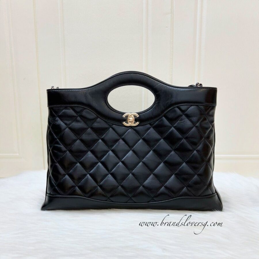 Chanel 31 Medium Shopping Bag in Black Shiny Calfskin and LGHW (Model: ) | Studio Nafay