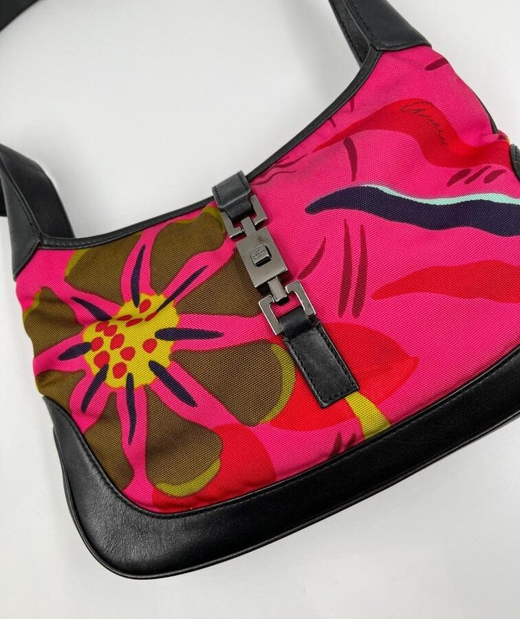 Gucci by Tom Ford Flower Print Nylon Medium Jackie Bag - Pink Flora | Studio Nafay