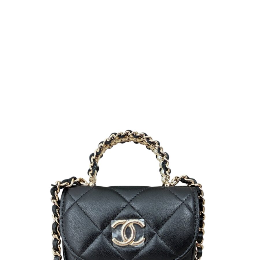 Chanel Black Lambskin Quilted Pearl Top Handle Micro Bag | Studio Nafay