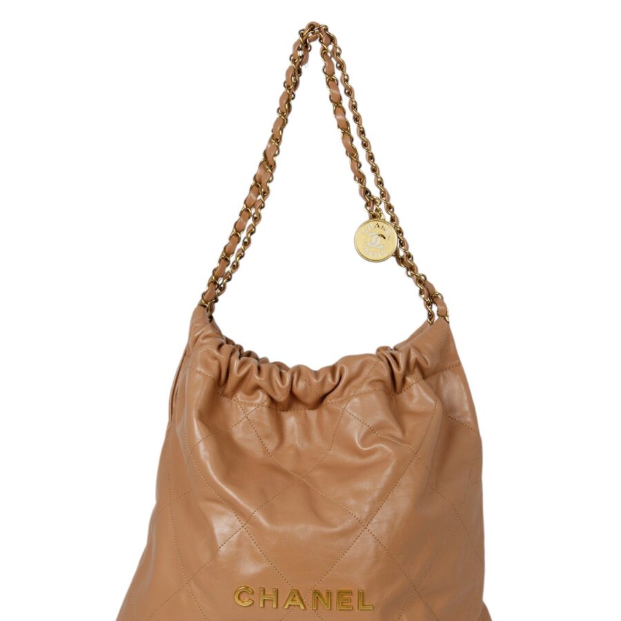 Chanel Dark Beige Leather Quilted Chanel 22 Tote Bag | Studio Nafay