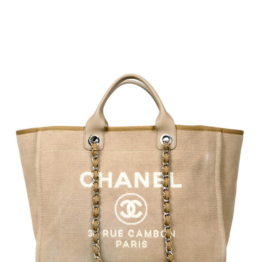 Chanel Ecru Beige Canvas Medium Deauville Tote Bag | Studio Nafay