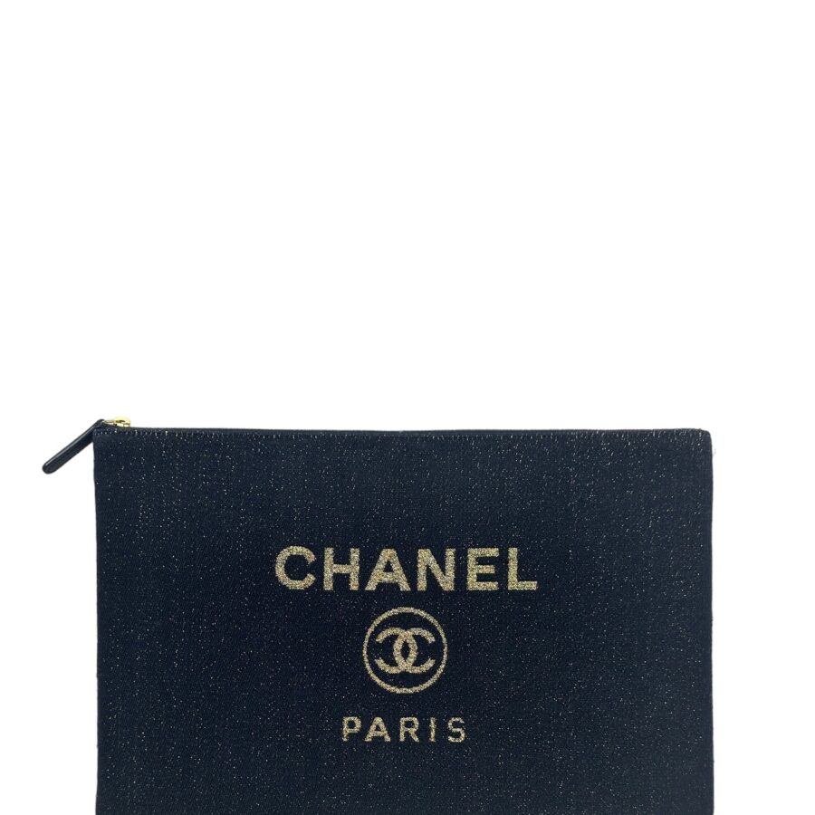Chanel Navy/Gold Glitter Large Deauville Pouch Bag | Studio Nafay
