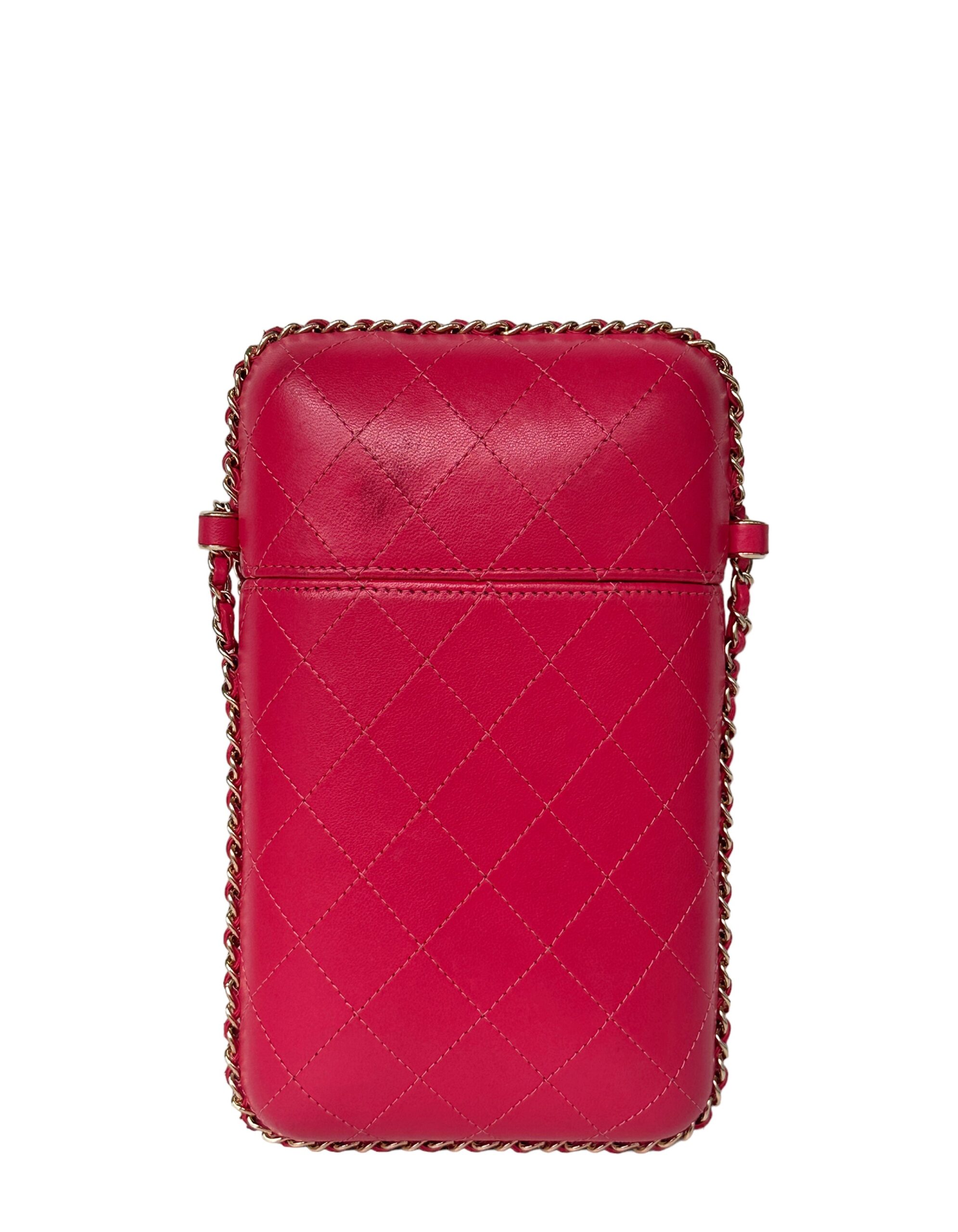 Chanel Pink Lambskin Chain Around Phone Holder Crossbody