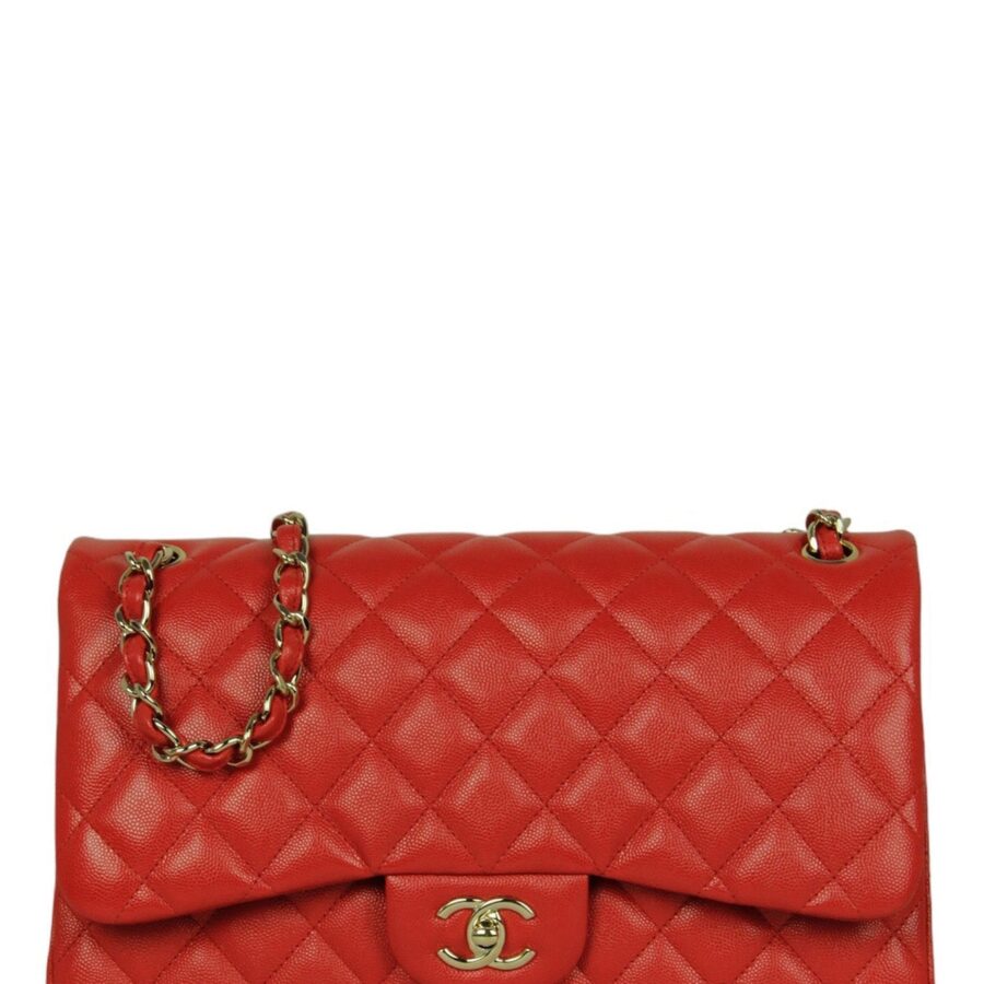 Chanel Red Caviar Leather Double Flap Classic Jumbo Bag | Studio Nafay