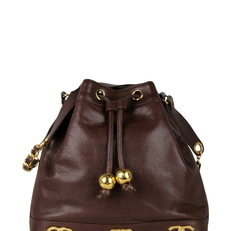 Chanel Brown Logo Caviar Leather Bucket Bag | Studio Nafay