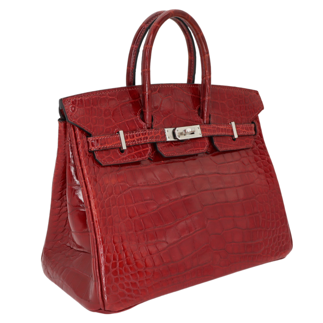 Hermes25cm Birkin Rouge H Shiny Alligator Palladium Hardware