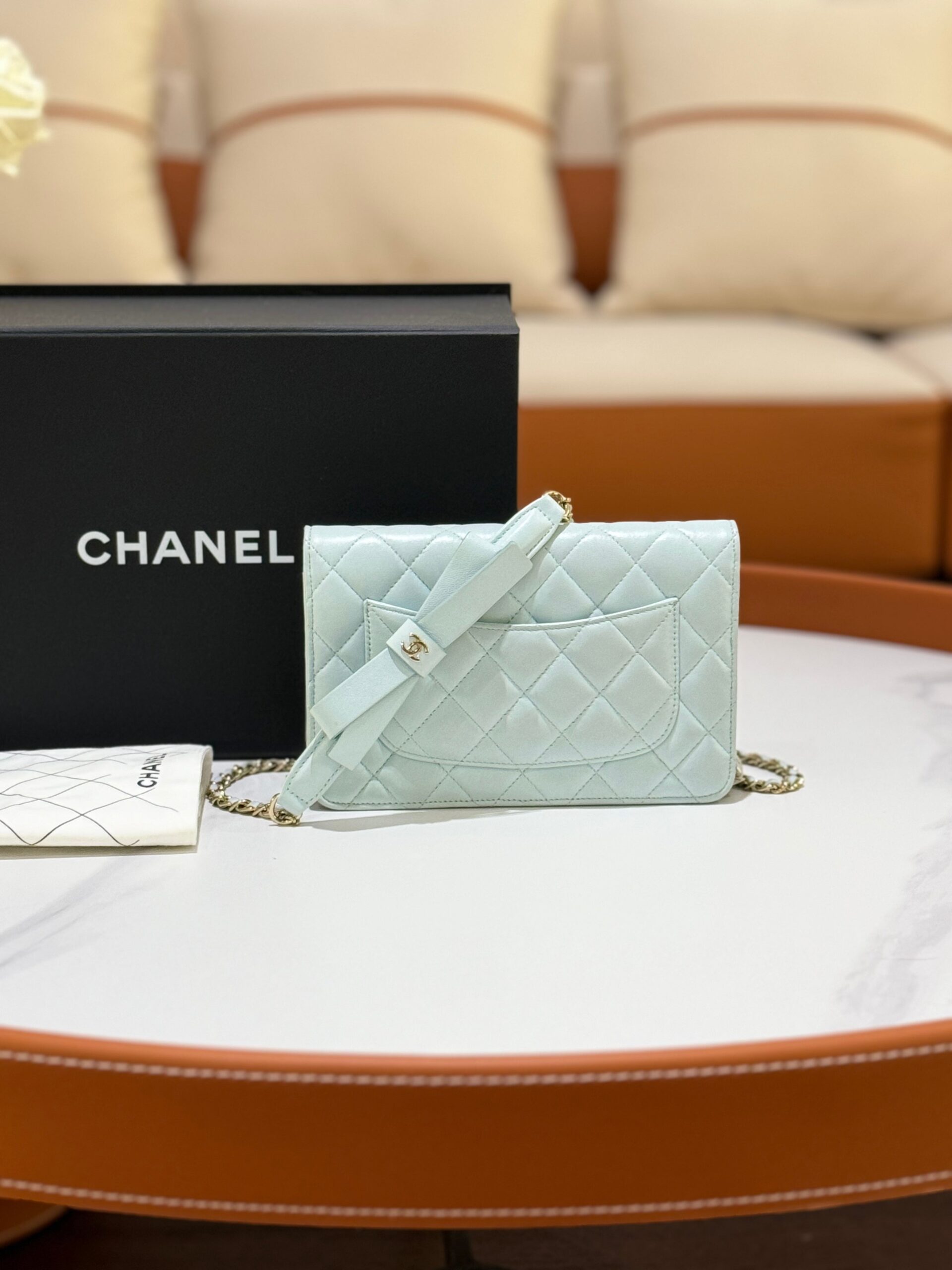 Chanel Wallet On Chain Lambskin Blue Crossbody Bag