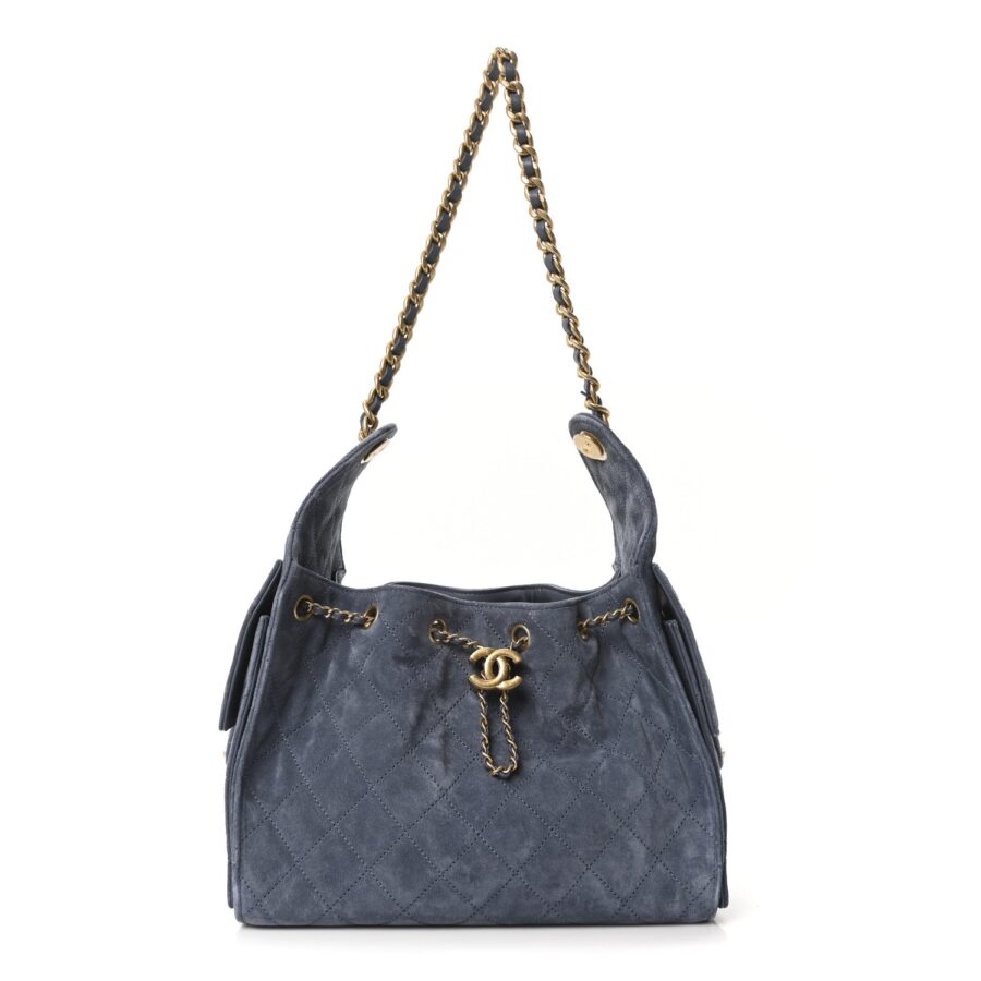 Suede Quilted Small Chanel 25 Handbag Blue | Studio Nafay