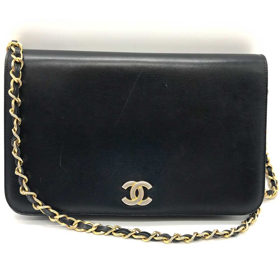 Chanel Leather Chain Shoulder Bag Black Gold Classic Flap | Studio Nafay