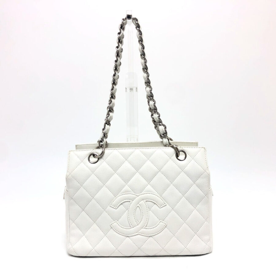CHANEL Handbag Caviar skin white CC COCO Mark Matelasse | Studio Nafay