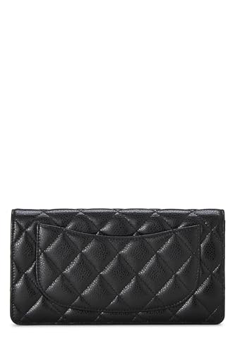 Chl, Black Quilted Caviar Classic Long Yen Wallet, Black