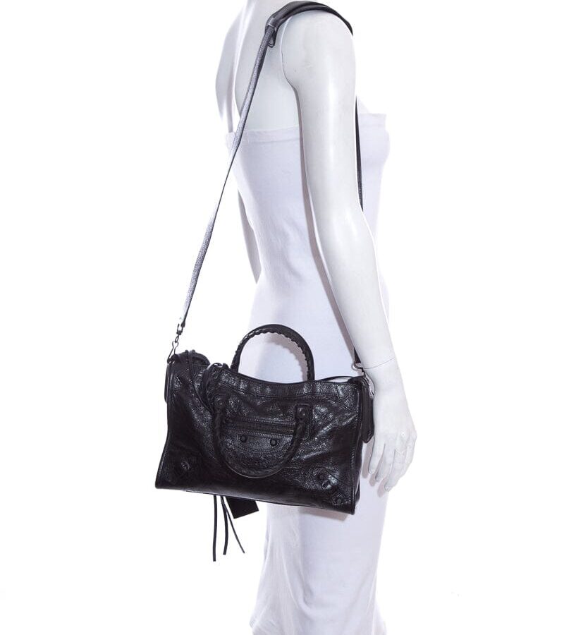 Balenciaga Black City Classic Studs Leather Handbag | Studio Nafay