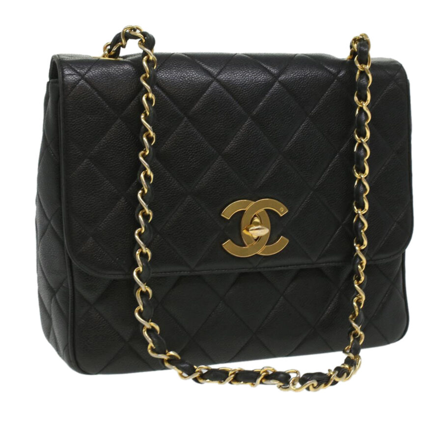 Chanel Big Matelasse Turn Lock Shoulder Bag Caviar Skin Black CC Auth A | Studio Nafay