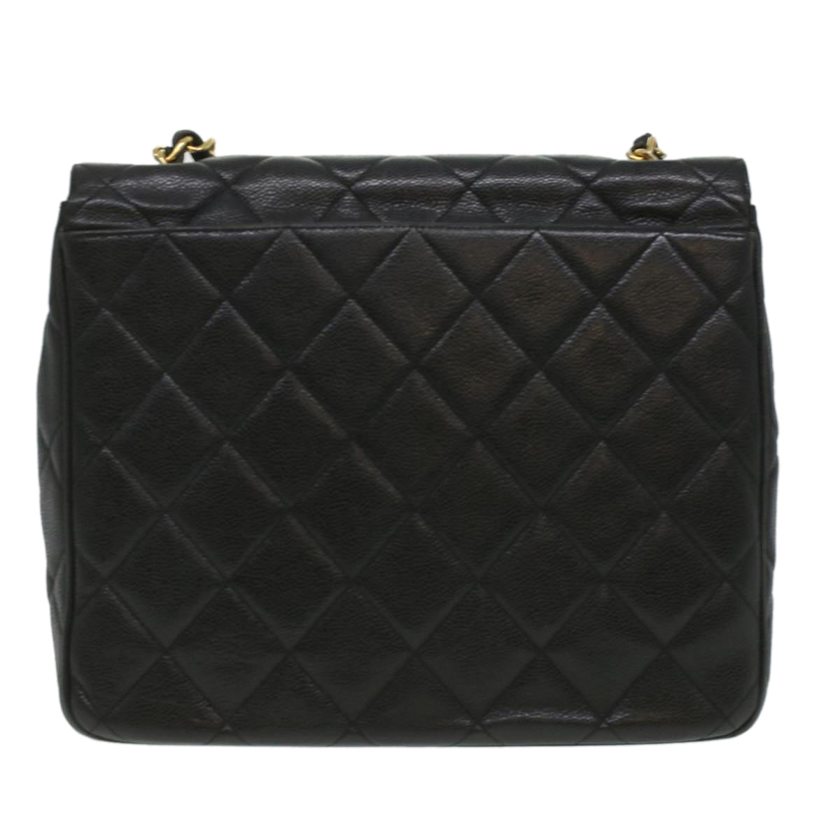 Chanel Big Matelasse Turn Lock Shoulder Bag Caviar Skin Black CC Auth A