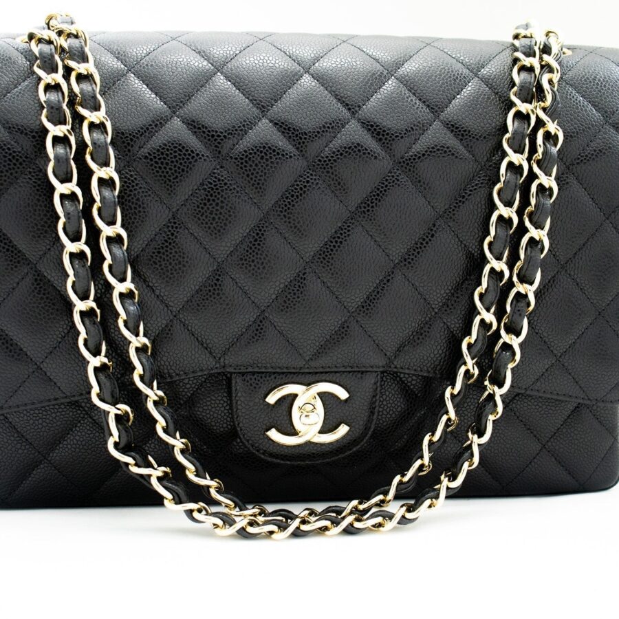 CHANEL Maxi Classic Handbag Grained Calfskin Double Flap Chain Shoulder Bag j17 | Studio Nafay