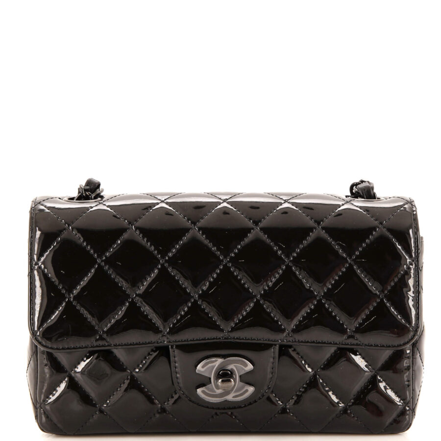 CHANEL So Black Classic Single Flap Bag Quilted Patent Mini | Studio Nafay